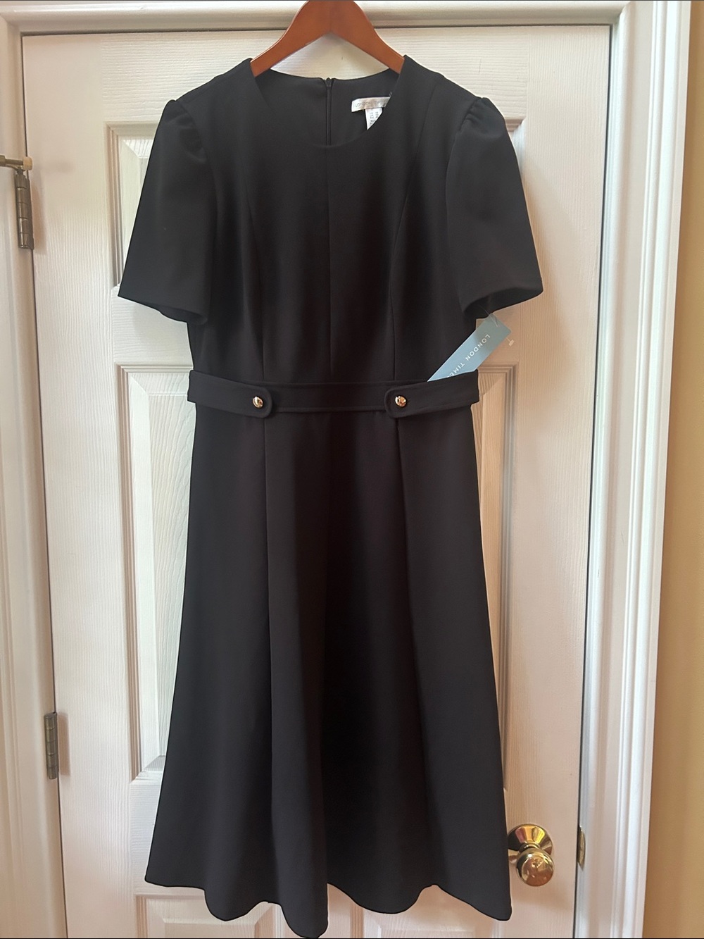 London Times Black Short-Sleeve Fit-and-Flare Dress